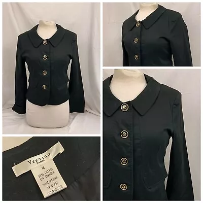 Vertigo Paris Blazer Jacket M Black Cotton Stretch Gold Buttons Mint YGI T2-45 • $44.99