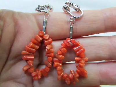Vintage C 70's Coral Branch Hoop Earrings Clip On Could Add Hook • $24.99
