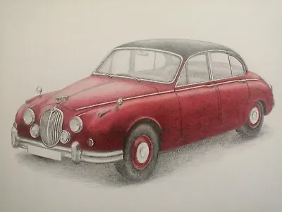 JAGUAR MK2 Original Pencil Drawing Classic British Car Inspector Morse Colours • £27.95