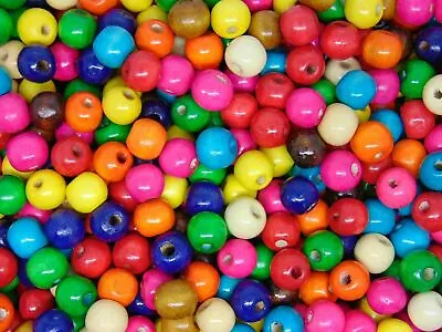 150 Pcs - 8mm Mixed Colour Round Wooden Beads Jewellery Craft Kids Beading  B140 • £2.49