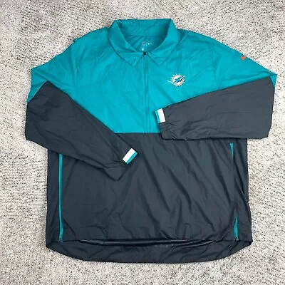 Miami Dolphins Pullover Mens XXL Windbreaker Nike On Field 1/2 Zip Jacket EUC • $38.89