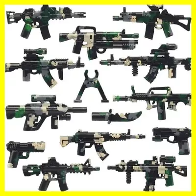 Minifigure Weapons Lot Of 13 Camo Guns Scale Compatible 1:10 1:18 1:25 Set • $15