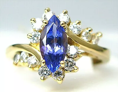 Ladies 18k Yellow Gold Marques Tanzanite And Diamond Ring • $2325