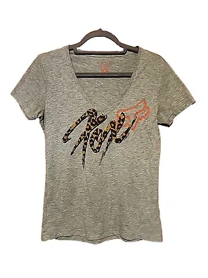 Fox Racing Woman's Size S Short Sleeve Tagless T-shirt Gray Cheetah Graphics • $17.98