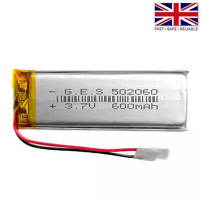 3.7V 600mAh LiPo 1S Polymer Rechargeable Battery: MP3 GPS Speaker Tab - 502060 • £11.99