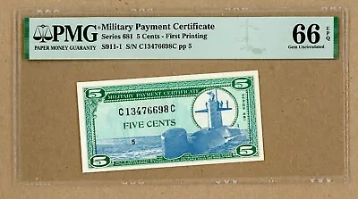 Series 681 5c Military Payment Certificate First Printing PMG 66 Gem UNC EPQ • $54.99