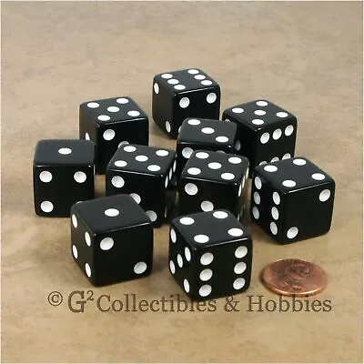 NEW Set Of 10 Black 19mm 3/4 Inch Large D6 Six Sided RPG Bunco Game Dice Koplow • $7.99