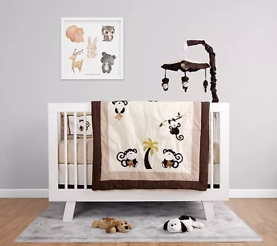 BabyFad 9 Piece Monkey Brown Baby Crib Bedding Set • $54.99