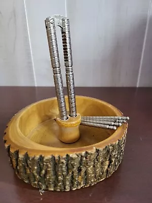 $20 • Buy Vintage Nut Cracker Bowl With 4 Picks  6 X 2  Real Wood
