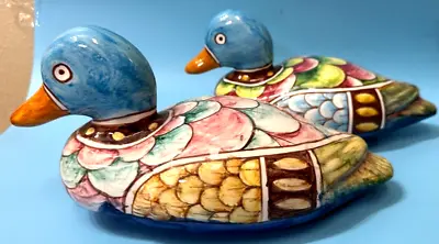 2 Italy Majolica Hand Made Painted Flavor Colorful Porcelain Duck Figurines 12  • $75