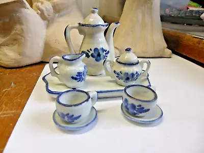 Vintage CHILD'S TOY Blue/white Porcelain MINIATURE TEA SET • $9.99