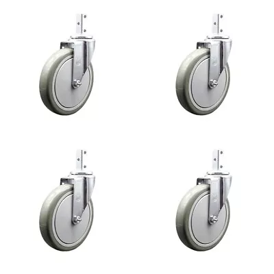 6 Inch Gray Polyurethane Wheel Swivel 3/4 Inch Square Stem Caster Set SCC • $100.60