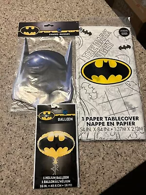BATMAN BIRTHDAY PARTY Lot PAPER MASKS Tablecloth & Balloon NEW!! • $10
