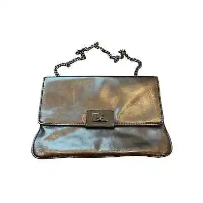 Michael Kors Sloan Leather Clutch Silver Metallic Chain • $35