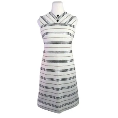 L’Aiglon Dress Sleeveless Shift White Black Stripe Boucle Knit 4-6  Vtg 60s • $29.99