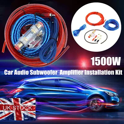 1500w Car Power Amplifier Wiring Kit AMP RCA Power Cable Sub Audio Subwoofer UK • £6.37