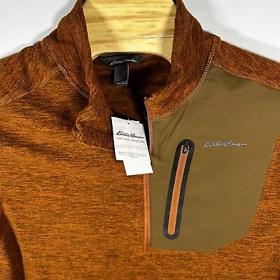 Eddie Bauer Jacket Fleece Quarter Zip Large Orange New! Warm Anti Pill! • $39.97