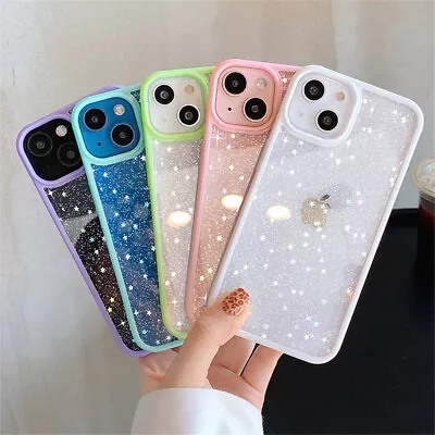 STAR GLITTER Case For IPhone 15 14 13 12 11 Pro Max 7 XR Clear Bling Phone Cover • £3.99