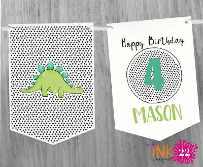 Personalised Kids Birthday Dinosaur Party Decoration Banner Bunting 1st 2nd 3rd • £4.99