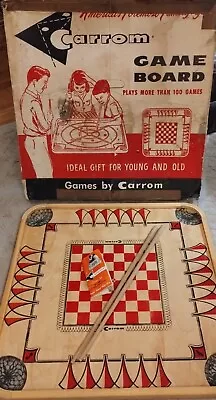 VTG Large Wood Carrom Game Board No. 106 Orig Box Sticks Instructions 1968 VGC • $69.95