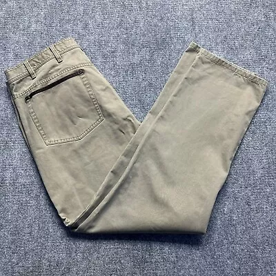 Orvis Pants Mens 40x32 Khaki Cotton Twill Leather Trim 5 Pocket Field Chino  • $28