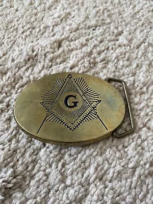 VINTAGE FREEMASONS LOGO STYLE Unique BARON BRASS BELT BUCKLE Masonic BUILDER NR • $9.99