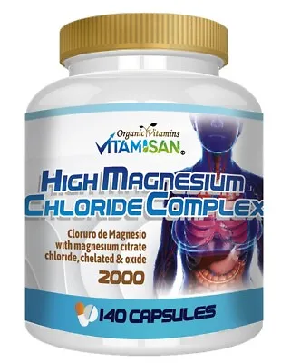 Magnesium Chloride 2000 Mg 140 Caps Cloruro De Magnesio Organic Vitamins  • $13.60