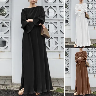 £19.97 • Buy UK Womens Abaya Kaftan Flared Sleeve Split Dress Loose Causal Plain Dress Maxi