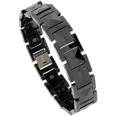 Tungsten Carbide Black Magnetic Bracelet W/ Triangular Faceted Cushion Links • $42.99