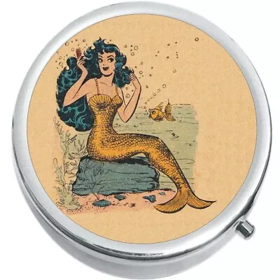 Vintage Mermaid Medicine Vitamin Compact Pill Box • $14.77