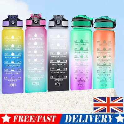 1 Litre Sports Water Bottle Gym Travel Drinking Leakproof Bottle Straw  BPA Free • £6.89