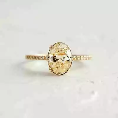 2CT Oval Light Yellow Moissanite Micro Pave Unique Engagement Ring Gold Plated • $134.30