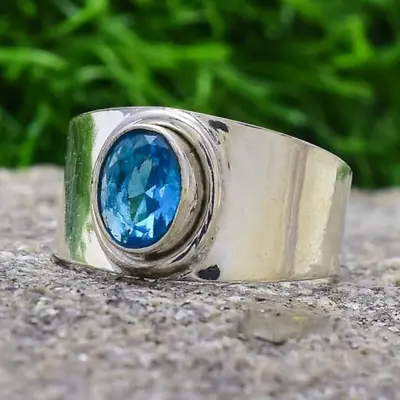 Blue Topaz Ring 925 Sterling Silver Band & Statement Ring Men & Women Jewelry • $3.99