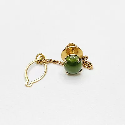 Vintage Nephrite Jade Cabochon Gold Filled Tie Tack Lapel Pin • $34
