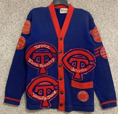 Vintage 50s Crane Tech High School Chicago Letterman Varsity Sweater 100% Wool • $99.99