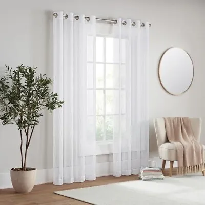 Eclipse Emina White Solid Polyester 50 In. W X 95 In. L Sheer Grommet Curtain • $14.99