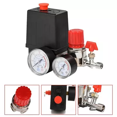 1/4 BSP Inlet Outlet Air Compressor Pressure Switch Valve Control With Gauges • $46.85