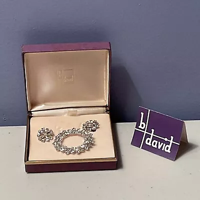 Vintage B. David Rhinestone And Pearl Brooch And Clip On Earrings Set Box Pin • $33.50