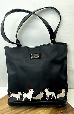 LuLu Guinness Black Tote Handbag Purse Dogs Life Poodle Dachshund Boston Pom • $24.99