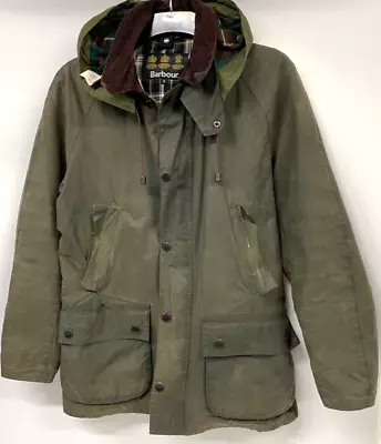 Barbour Ashby Wax Jacket Mens S Dark Olive Waxed Jacket Hunting Tartan Linin 870 • £10