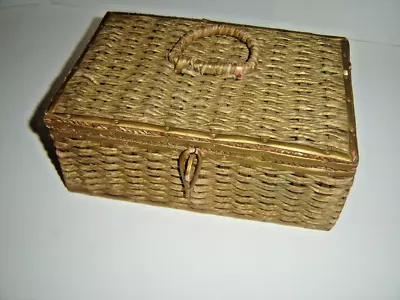 Vintage Wicker Sewing Basket Box 9” X 6” Painted Gold • $8