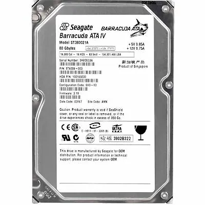 Seagate ST380021A Hard Disk HDD Ide 80GB 35” Pata Eide Ultra Ata • £77.65