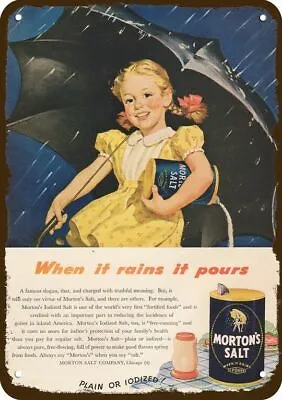 1946 MORTON'S SALT Girl Rain Umbrella Vintage-Look DECORATIVE REPLICA METAL SIGN • $24.99