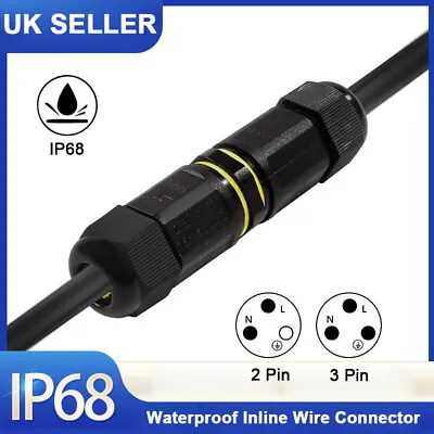 £3.74 • Buy IP68 Waterproof 2/3 Pin Junction Box For Outdoor Electrical Cable Connector UK