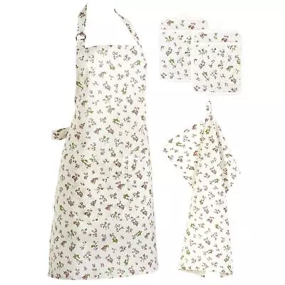 Floral Kitchen Set Apron Pot Holders Tea Towel Dish Cloth Accessory Set Bellina • £25.99