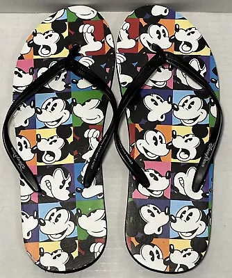 Disney Parks Mickey Mouse Rainbow Colored Flip Flops Womens 7/8 Sandals/flops • $17.99