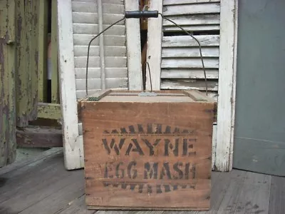 Antique Egg Crate Carrier Advertising WAYNE EGG MASH Wood Box Bail Handle  • $220