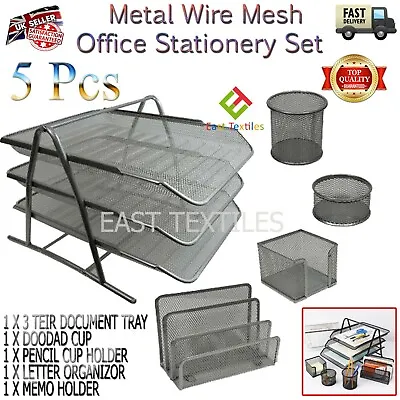£13.95 • Buy 2/3 Tiers 5pcs Metal Mesh Office School Desk Organiser Tray Storage Document Set