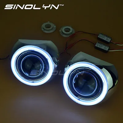 2.5 Inch HID Bixenon Projector Lens Retrofit W/ LED Angel Eyes Halo Iris Shrouds • $59.99