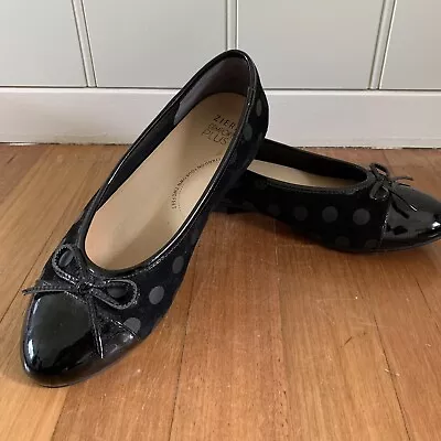 Ziera Womens Comfort Slip On Spotty Ballet Flats Black Leather Size 40XF • $50